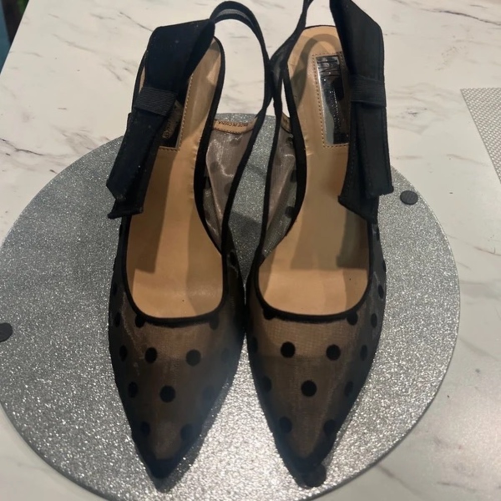 INC International Concepts Black Mesh Polka Dot Heels